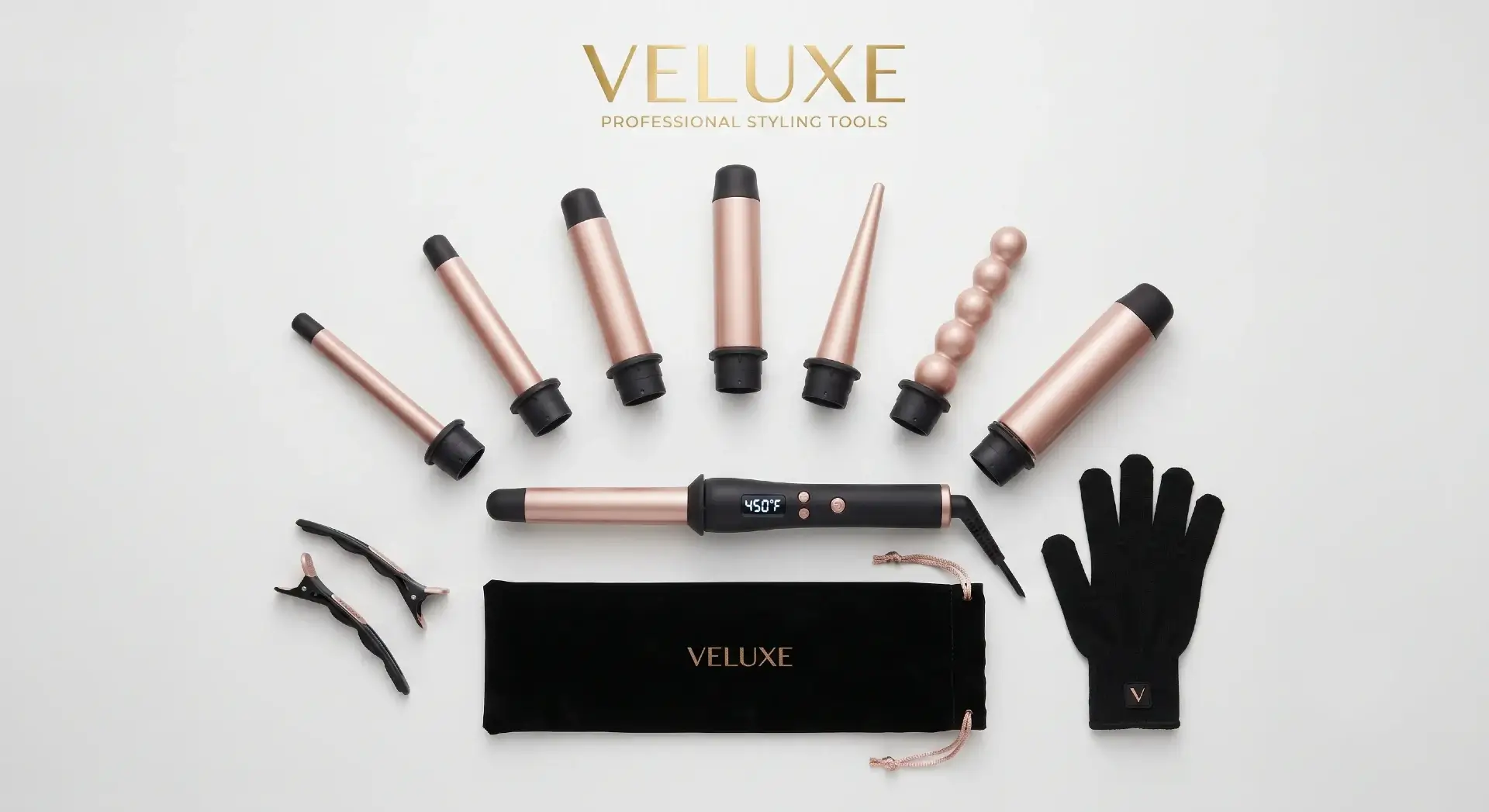 VELUXE 8-in-1 curling wand set with case and glove